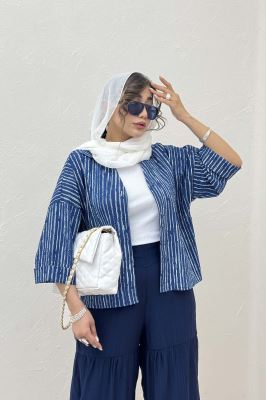 شومیز راه راه زارا پشت بلند آستین پاکتی 