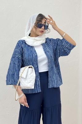 شومیز راه راه زارا پشت بلند آستین پاکتی 