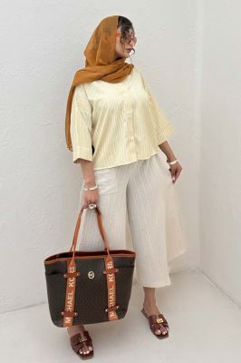 شومیز راه راه زارا پشت بلند آستین پاکتی 