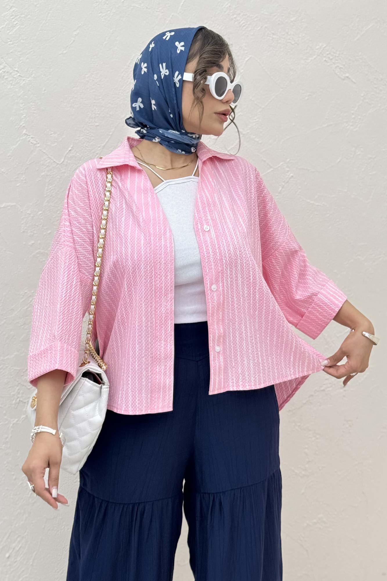 شومیز راه راه زارا پشت بلند آستین پاکتی 