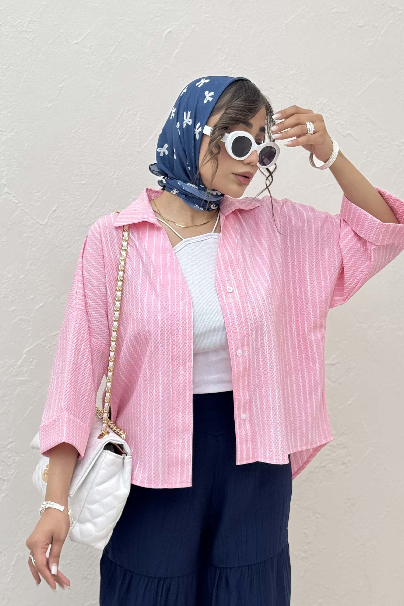 شومیز راه راه زارا پشت بلند آستین پاکتی 