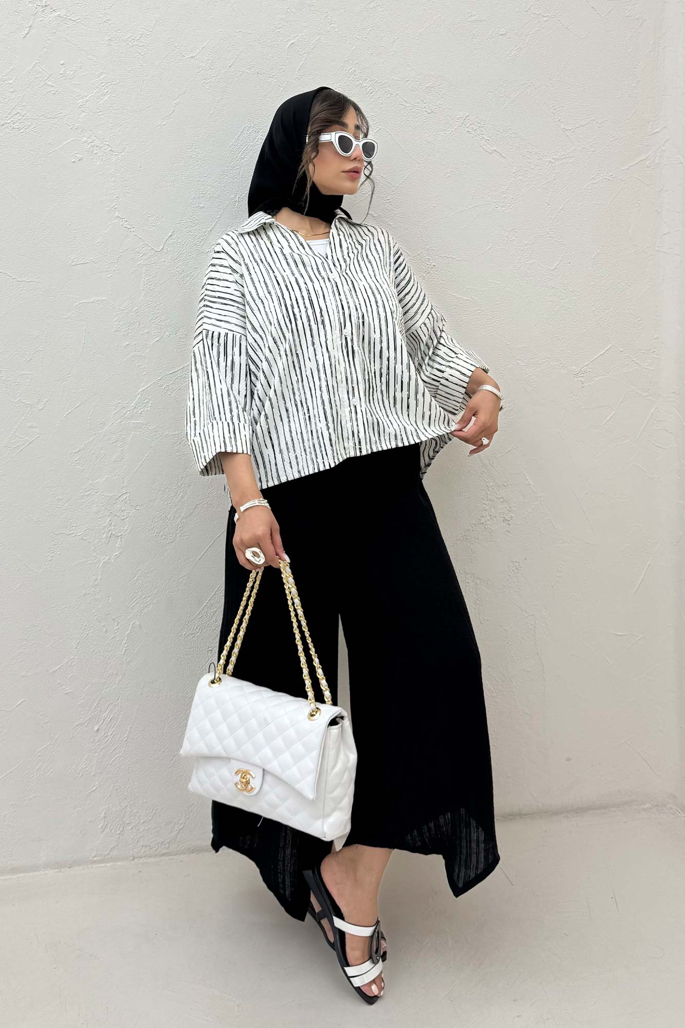 شومیز راه راه زارا پشت بلند آستین پاکتی 