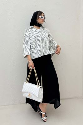 شومیز راه راه زارا پشت بلند آستین پاکتی 