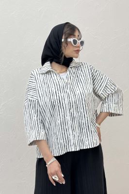 شومیز راه راه زارا پشت بلند آستین پاکتی 