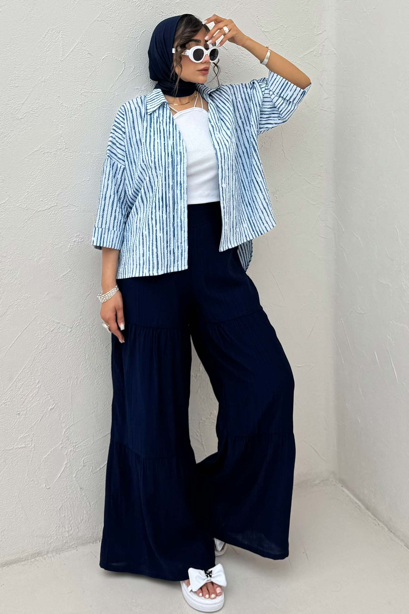 شومیز راه راه زارا پشت بلند آستین پاکتی 