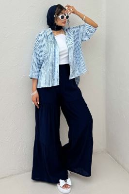 شومیز راه راه زارا پشت بلند آستین پاکتی 