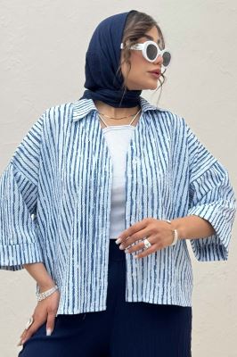 شومیز راه راه زارا پشت بلند آستین پاکتی 