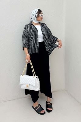 شومیز راه راه زارا پشت بلند آستین پاکتی 