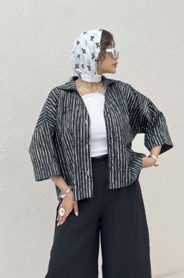 شومیز راه راه زارا پشت بلند آستین پاکتی 