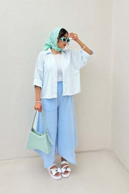 شومیز راه راه زارا پشت بلند آستین پاکتی 