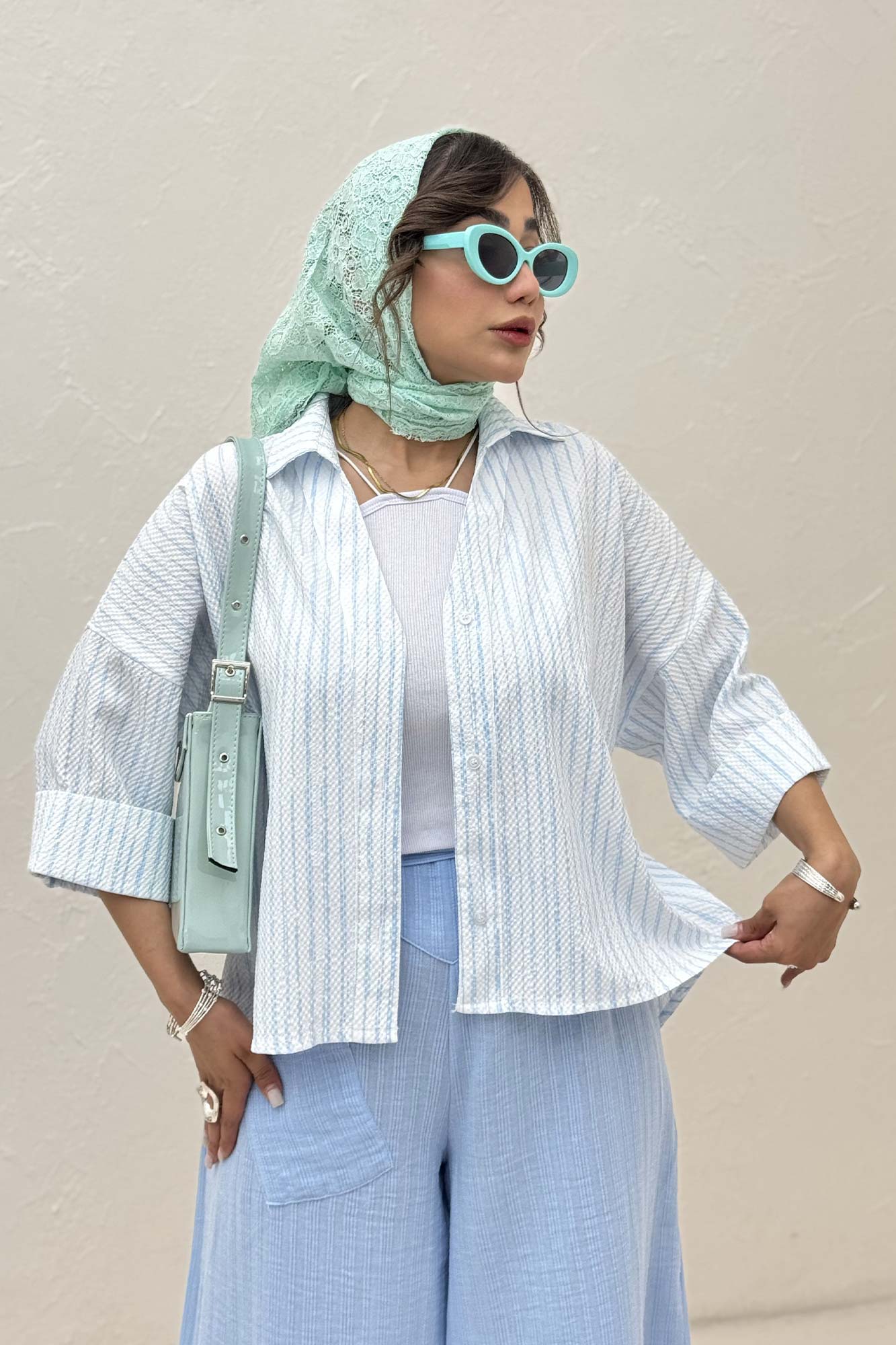 شومیز راه راه زارا پشت بلند آستین پاکتی 