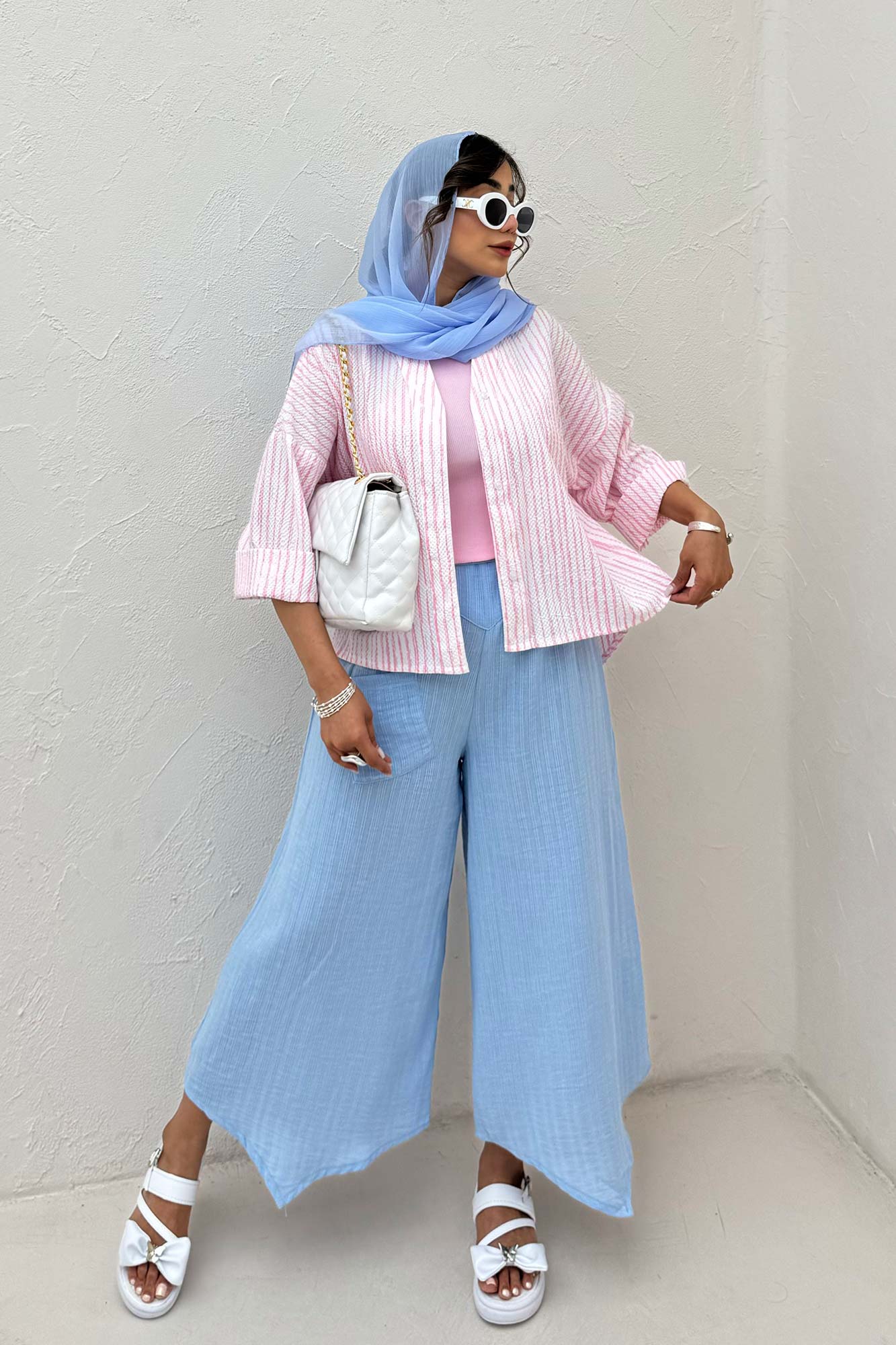 شومیز راه راه زارا پشت بلند آستین پاکتی 