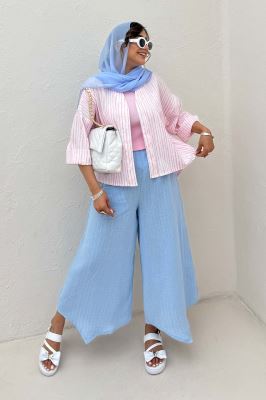 شومیز راه راه زارا پشت بلند آستین پاکتی 