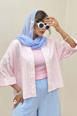 شومیز راه راه زارا پشت بلند آستین پاکتی 