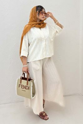 شومیز راه راه زارا پشت بلند آستین پاکتی 