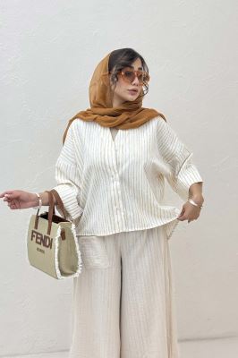 شومیز راه راه زارا پشت بلند آستین پاکتی 