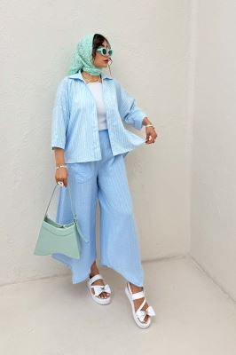 شومیز راه راه زارا پشت بلند آستین پاکتی 