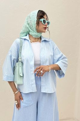 شومیز راه راه زارا پشت بلند آستین پاکتی 