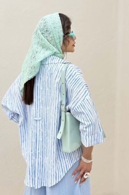 شومیز راه راه زارا پشت بلند آستین پاکتی 