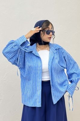 شومیز مانتویی راه راه زارا آستین بنددار 