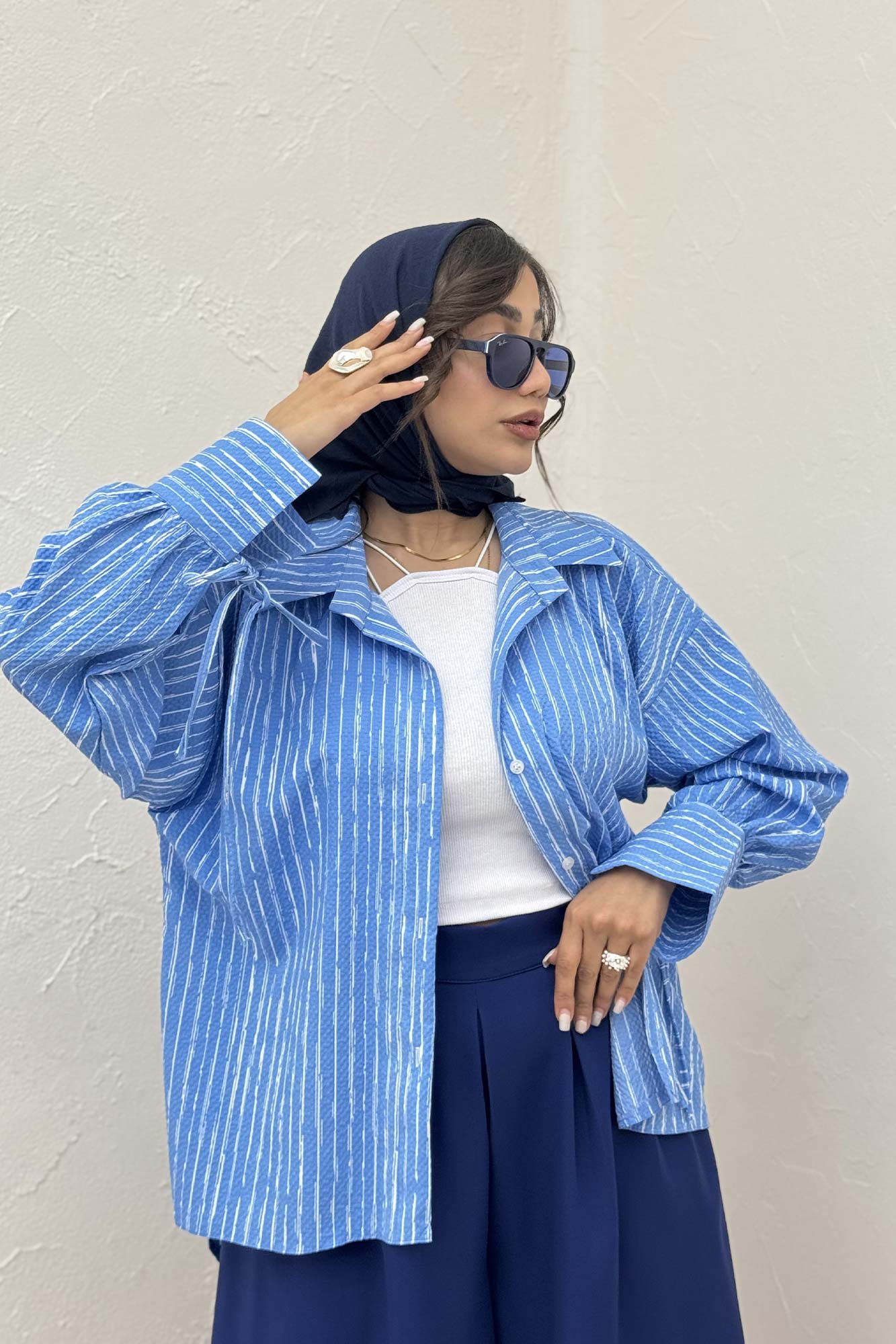 شومیز مانتویی راه راه زارا آستین بنددار 