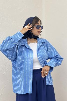 شومیز مانتویی راه راه زارا آستین بنددار 