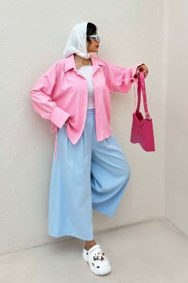 شومیز مانتویی راه راه زارا آستین بنددار 