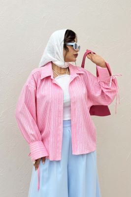 شومیز مانتویی راه راه زارا آستین بنددار 