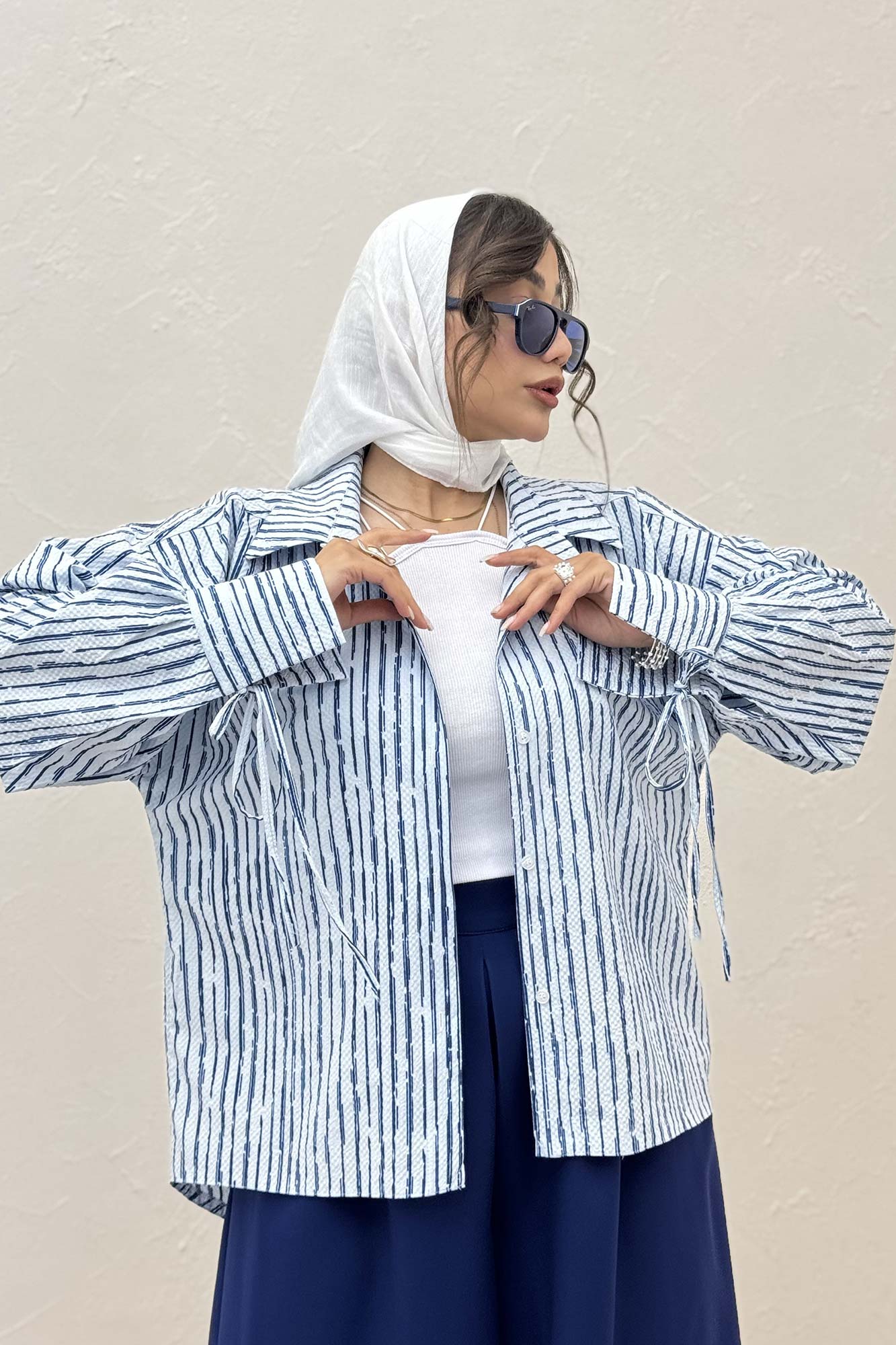 شومیز مانتویی راه راه زارا آستین بنددار 