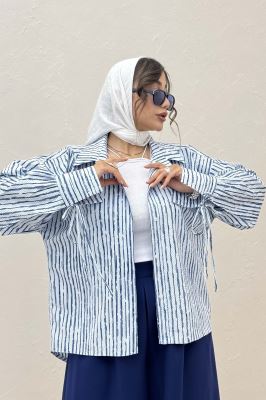 شومیز مانتویی راه راه زارا آستین بنددار 