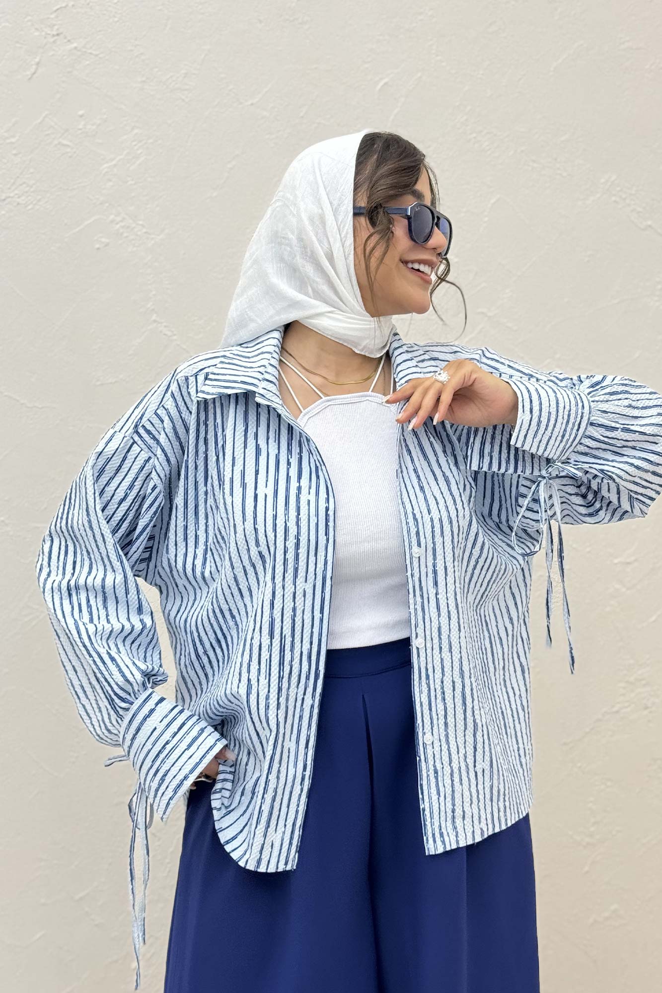 شومیز مانتویی راه راه زارا آستین بنددار 