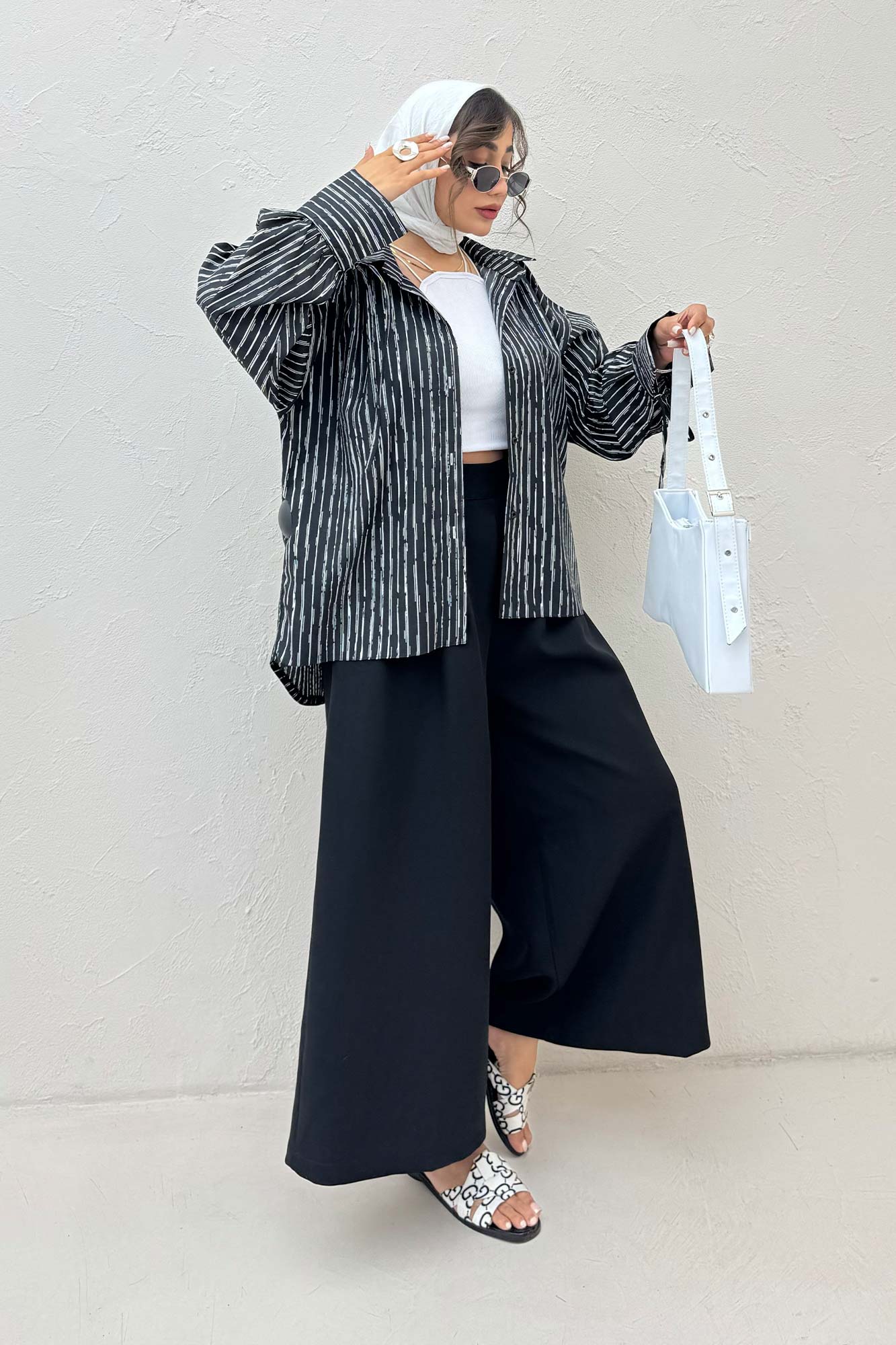 شومیز مانتویی راه راه زارا آستین بنددار 