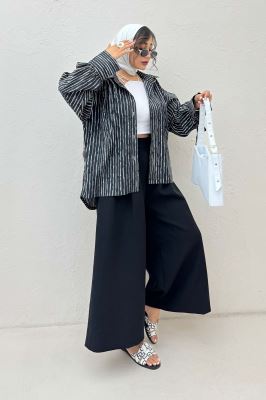 شومیز مانتویی راه راه زارا آستین بنددار 