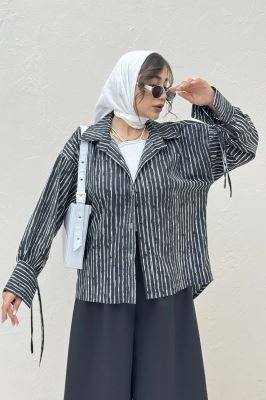 شومیز مانتویی راه راه زارا آستین بنددار 