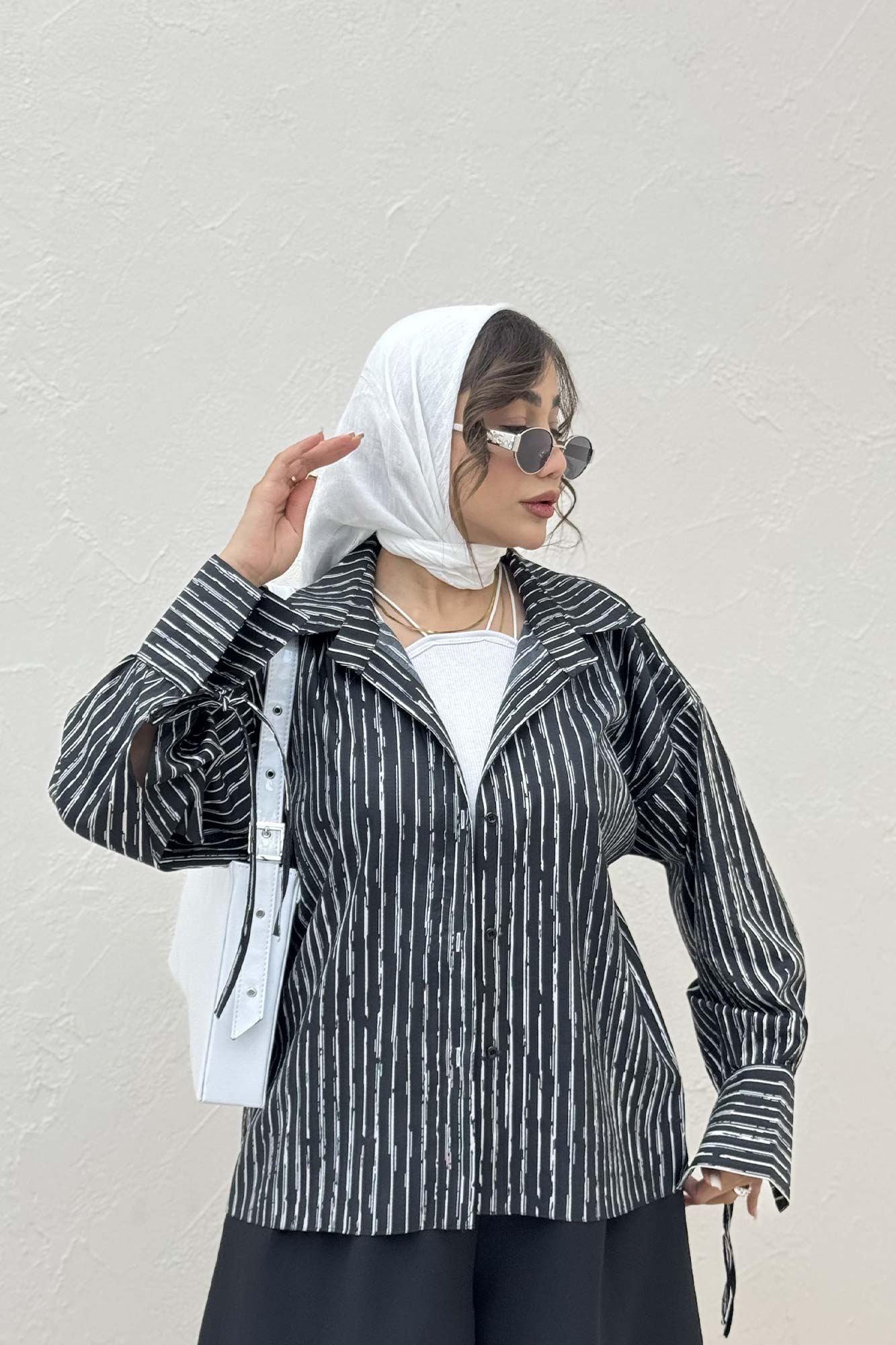 شومیز مانتویی راه راه زارا آستین بنددار 