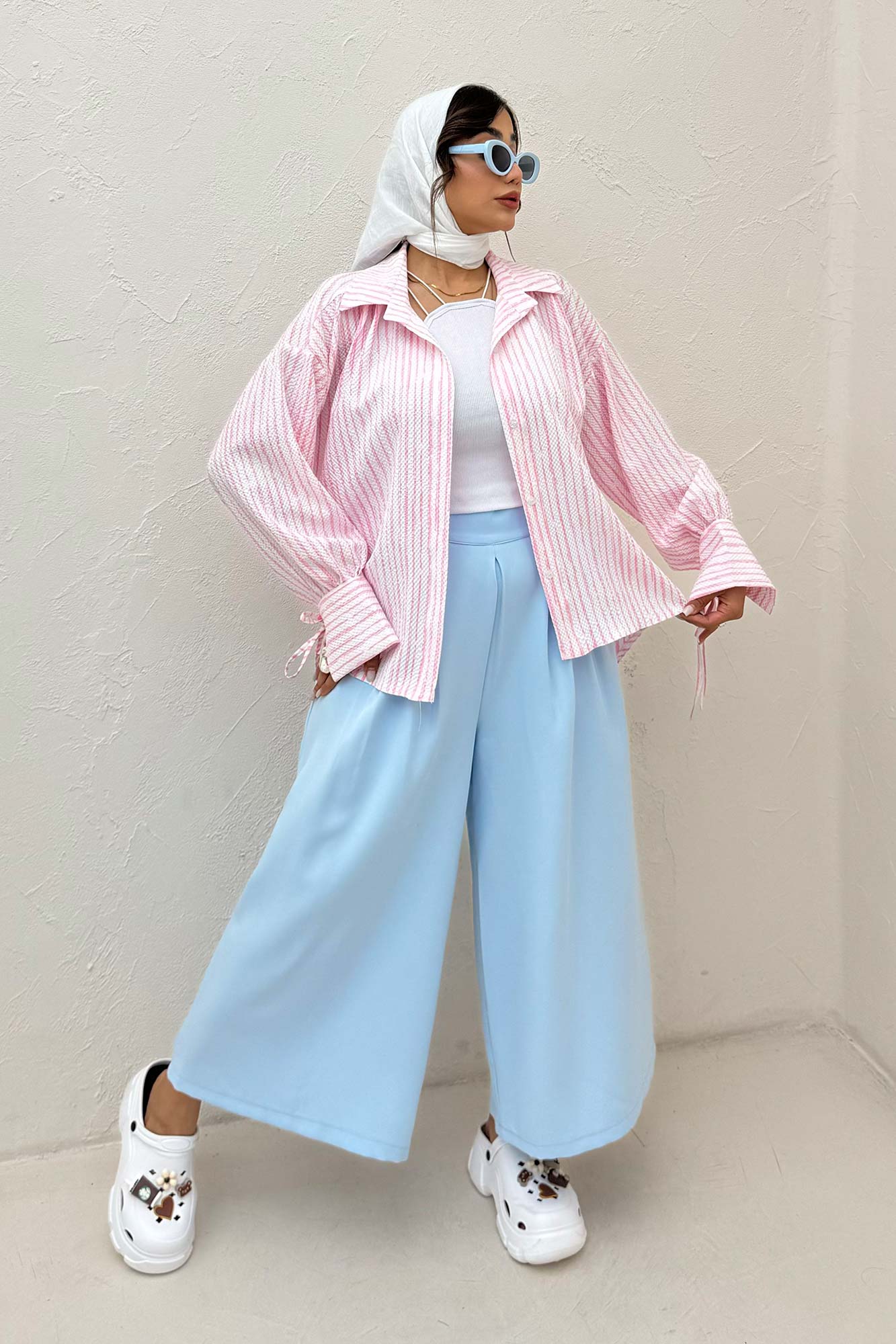 شومیز مانتویی راه راه زارا آستین بنددار 