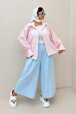 شومیز مانتویی راه راه زارا آستین بنددار 