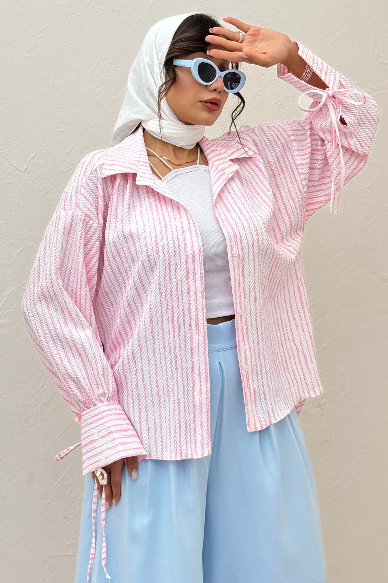 شومیز مانتویی راه راه زارا آستین بنددار 