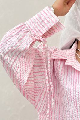 شومیز مانتویی راه راه زارا آستین بنددار 