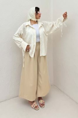 شومیز مانتویی راه راه زارا آستین بنددار 