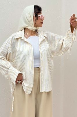 شومیز مانتویی راه راه زارا آستین بنددار 