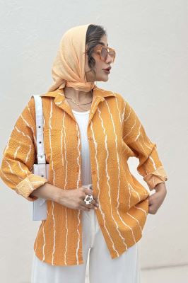 شومیز مانتویی کریشه راه راه پشت پنسی