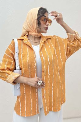 شومیز مانتویی کریشه راه راه پشت پنسی