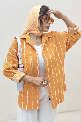 شومیز مانتویی کریشه راه راه پشت پنسی