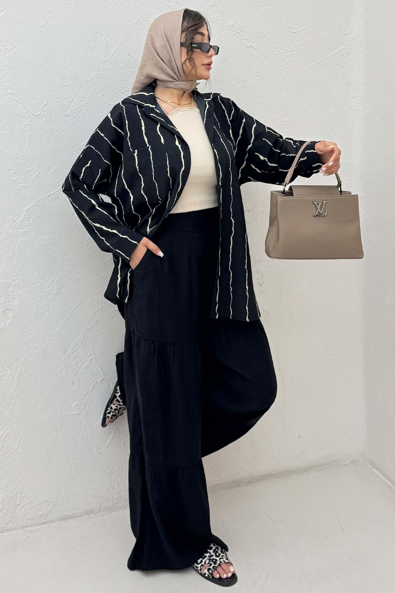 شومیز مانتویی کریشه راه راه پشت پنسی