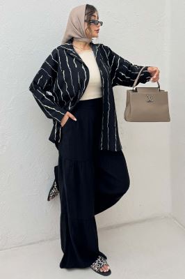 شومیز مانتویی کریشه راه راه پشت پنسی