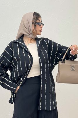 شومیز مانتویی کریشه راه راه پشت پنسی