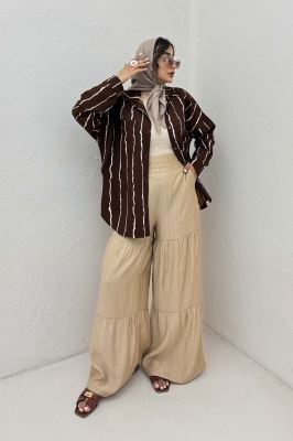 شومیز مانتویی کریشه راه راه پشت پنسی