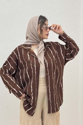 شومیز مانتویی کریشه راه راه پشت پنسی