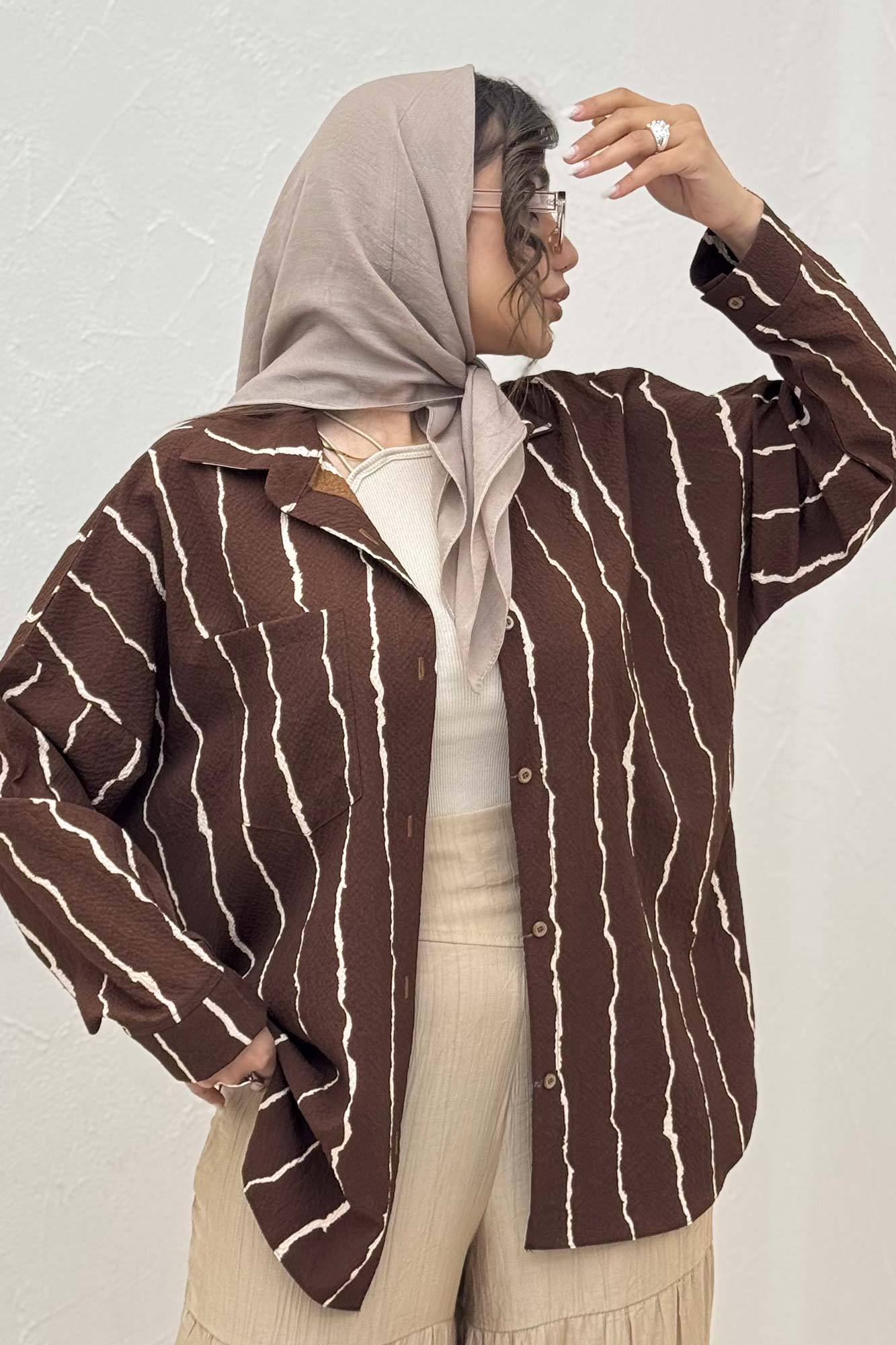 شومیز مانتویی کریشه راه راه پشت پنسی